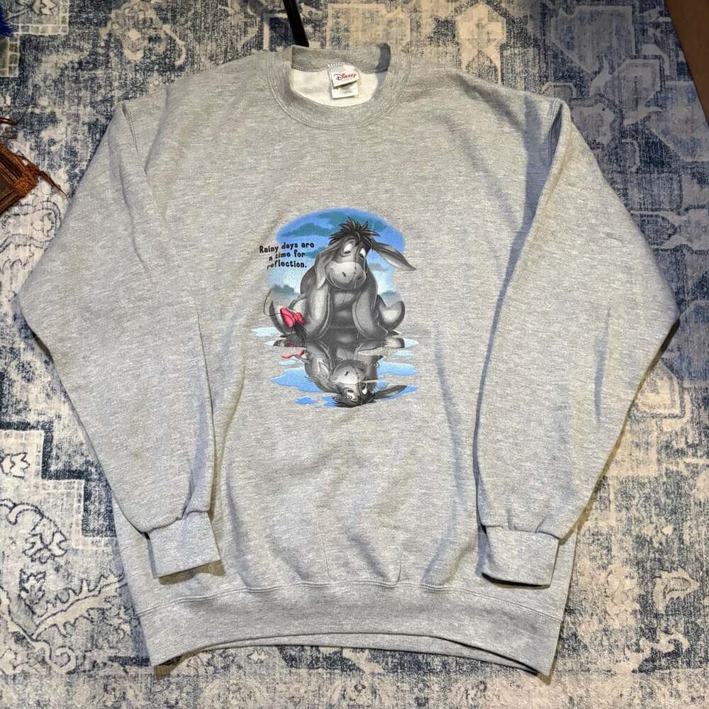Disney Store Eeyore Sweatshirt Size L Gray Rainy Days 90s